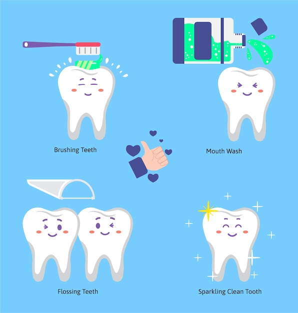 Actividad de cuidado dental Ilustración de dibujos animados para elementos de diseño