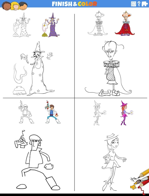 Actividad de dibujar y colorear con personajes de fantasía