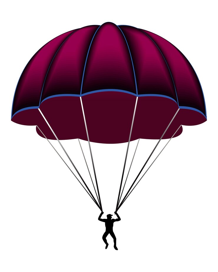 Vector actividad extrema de salto en paracaídas. personaje de paracaidista volando en sky jump con paracaídas.
