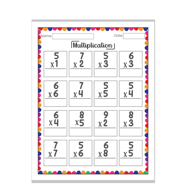 Vector actividad matemática de hoja de trabajo de multiplicación