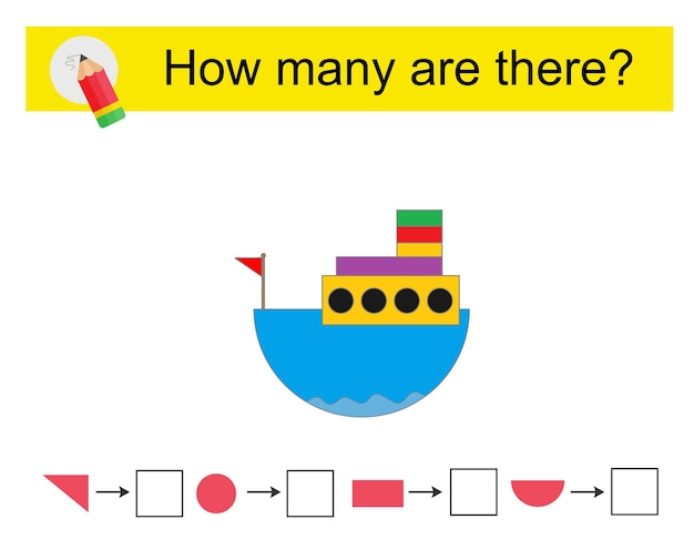 Actividad matemática para niños Cuántas formas geométricas barco de dibujos animados
