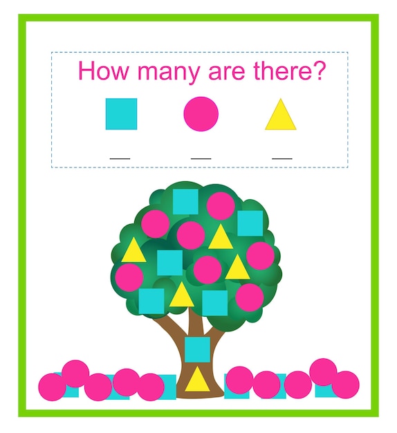 Actividad matemática para niños Cuántas formas geométricas Desarrollar habilidades numéricas Ilustración vectorial