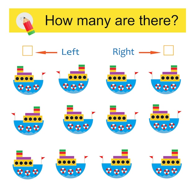 Actividad matemática para niños Desarrollo de habilidades numéricas Barco de dibujos animados
