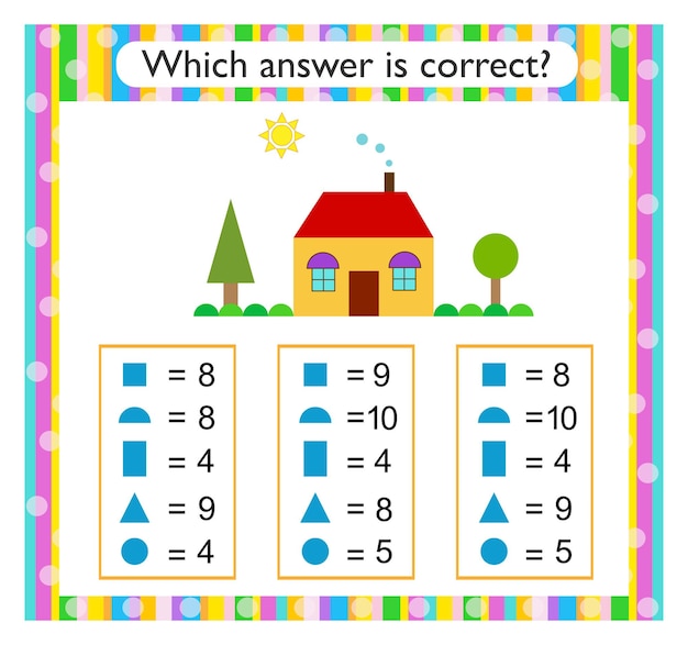 Actividad matemática para niños Encuentra la respuesta correcta Casa de dibujos animados