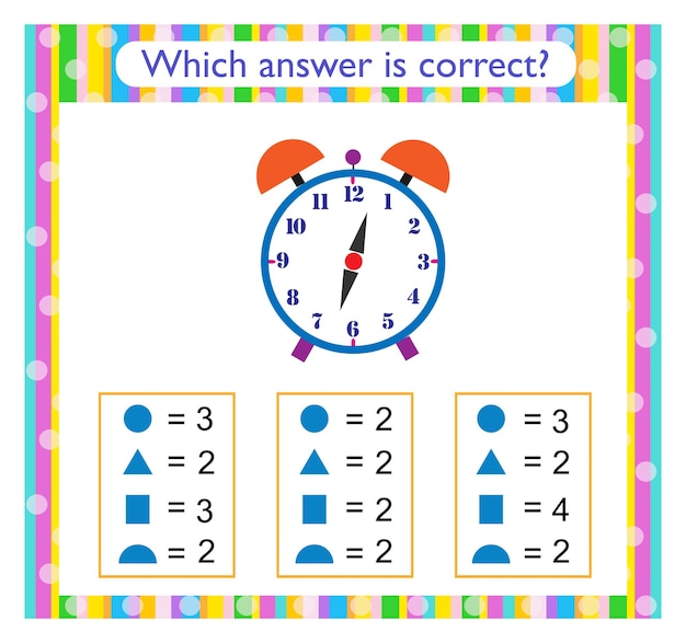 Actividad matemática para niños Encuentra la respuesta correcta Reloj de alarma vectorial