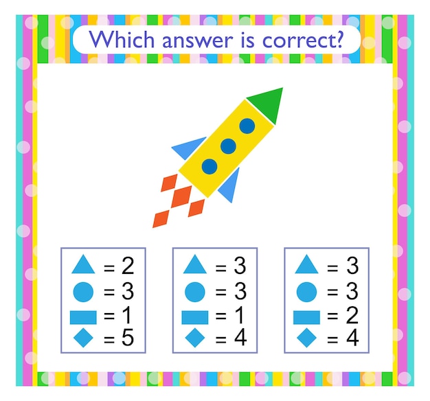 Actividad matemática para niños Necesitan encontrar la respuesta correcta Actividad de hoja de trabajo preescolar