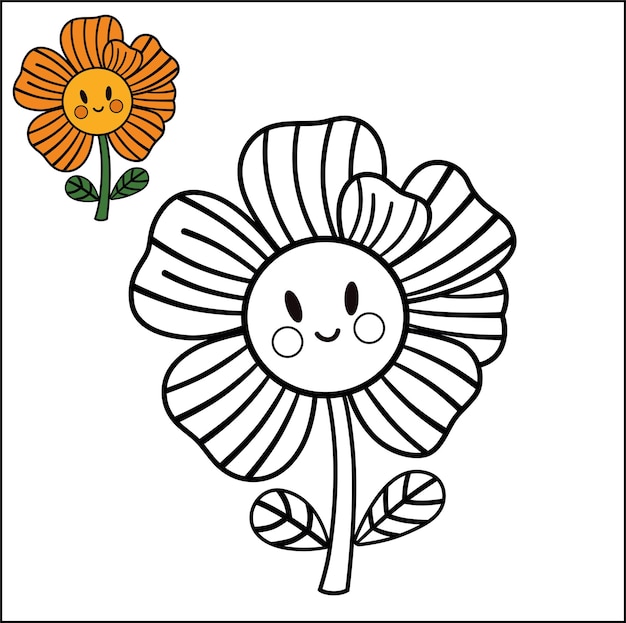 Actividad de página para colorear con flor para niños ilustración vectorial