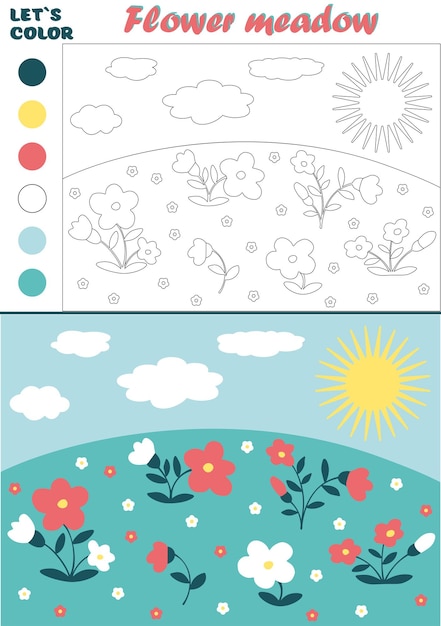 Actividad de página de colorear vectorial Libro de colorear Juego de artesanía educativa de primavera con flor de primavera
