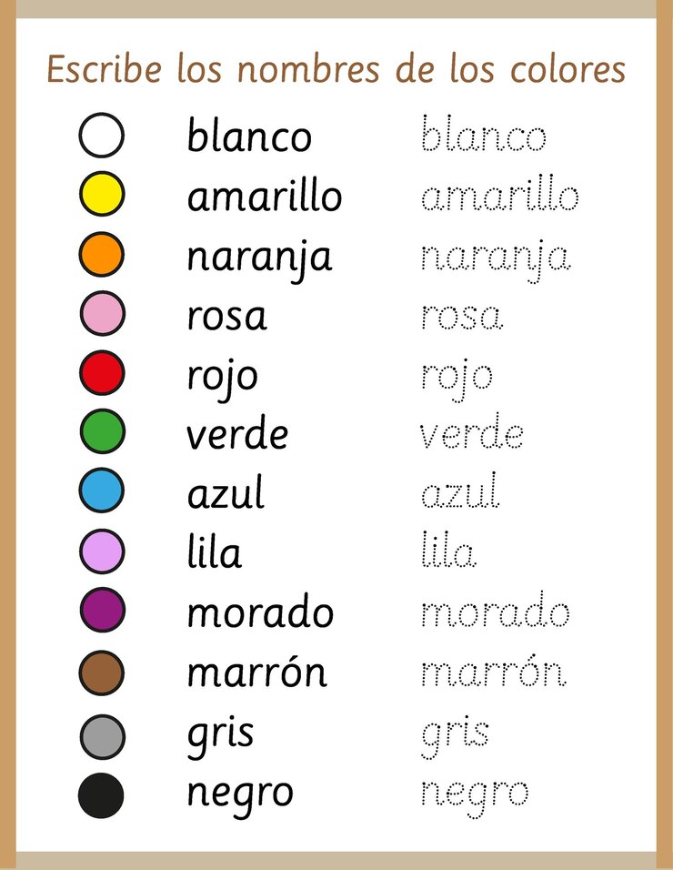 Vector actividad de rastreo de colores en español para niños en edad preescolar y jardín de infantes hoja de trabajo aprender español