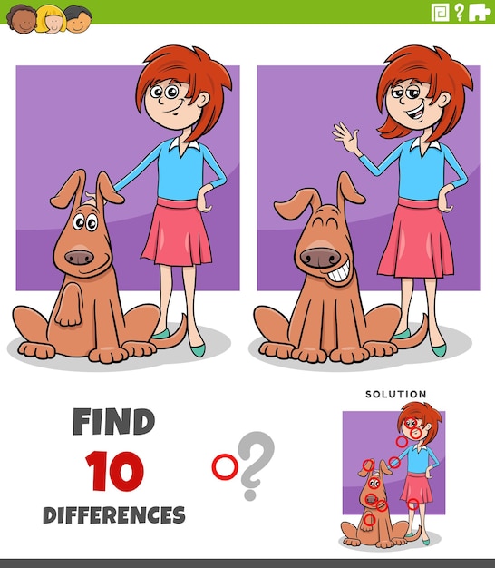 Actividad de rompecabezas con la chica de dibujos animados y su perro