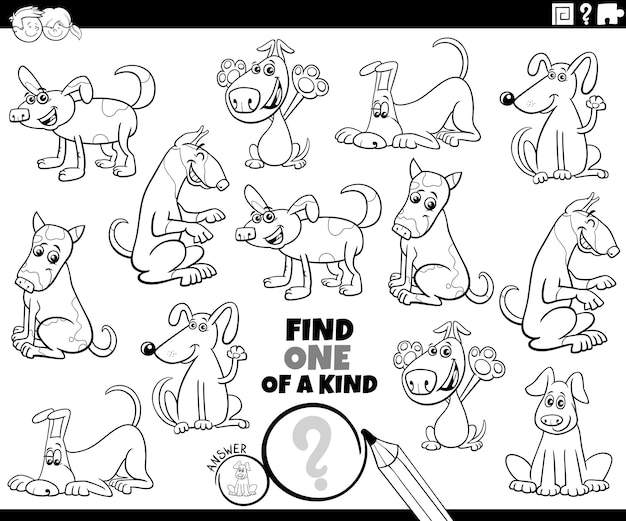 Una actividad única con perros de dibujos animados para colorear