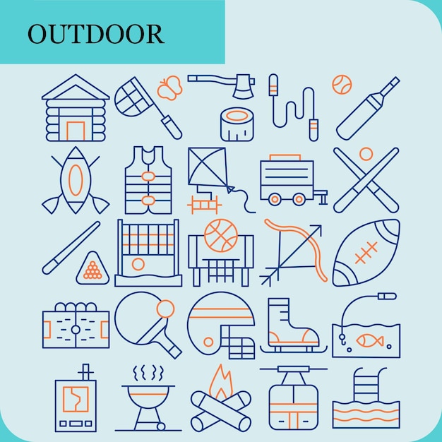 Actividades al aire libre El conjunto de iconos planos se puede utilizar para actividades al aire libre