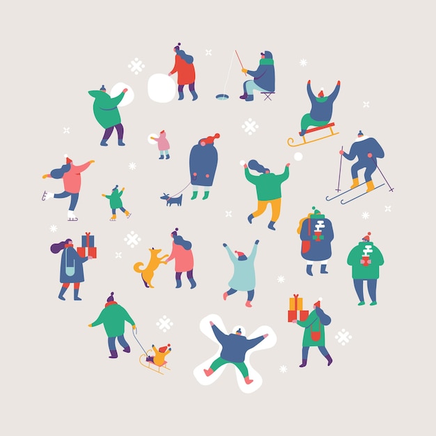 Actividades al aire libre de invierno Ilustración de vector plano