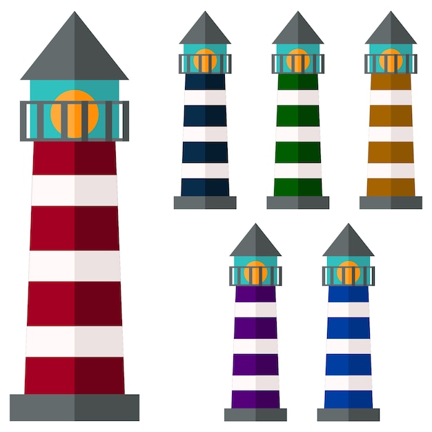 activo de juego de icono de elemento de faro colorido