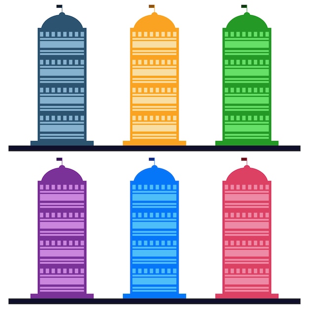 activo de juegos de ícono de elemento plano de edificio de varios pisos multicolor