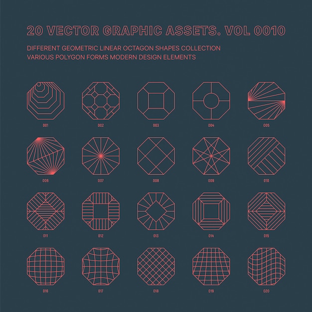 Activos gráficos vectoriales Conjunto de octágonos geométricos de varios contornos aislado en la parte posterior