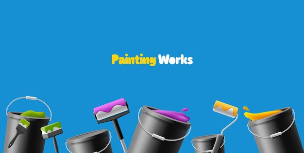 Actualización de composición de arte 3d y pintura Publicidad de pinturas Herramientas para pintar paredes