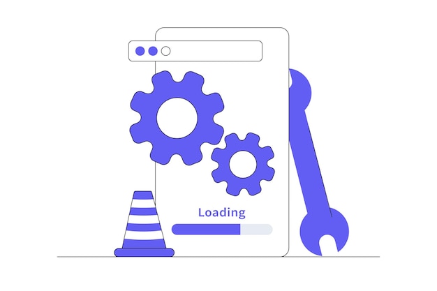 Actualización de software del sistema y concepto de actualización Proceso de carga en la pantalla del teléfono inteligente Flat Cartoon Web