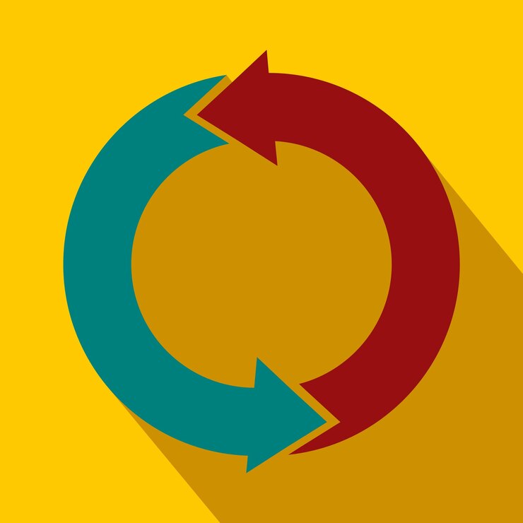 Vector actualizar icono plano de flechas sobre un fondo amarillo