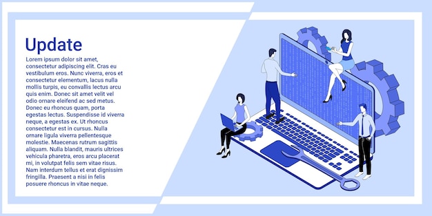 Actualizar las personas en el fondo de una computadora portátil están actualizando el sistema operativo