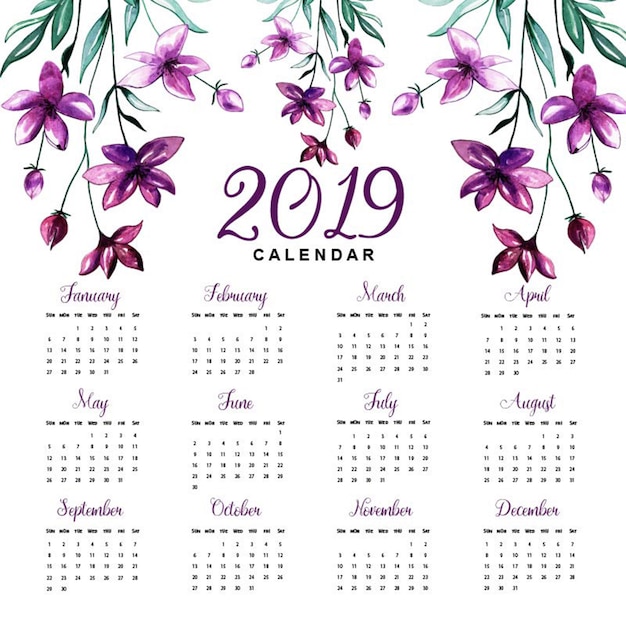 Acuarela 2019 calendario floral