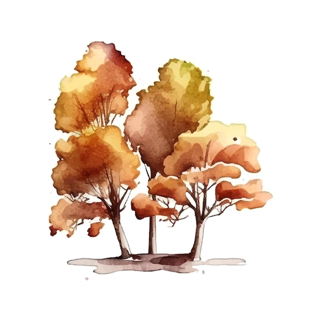 Acuarela árbol mano dibujar vector naturaleza pintura