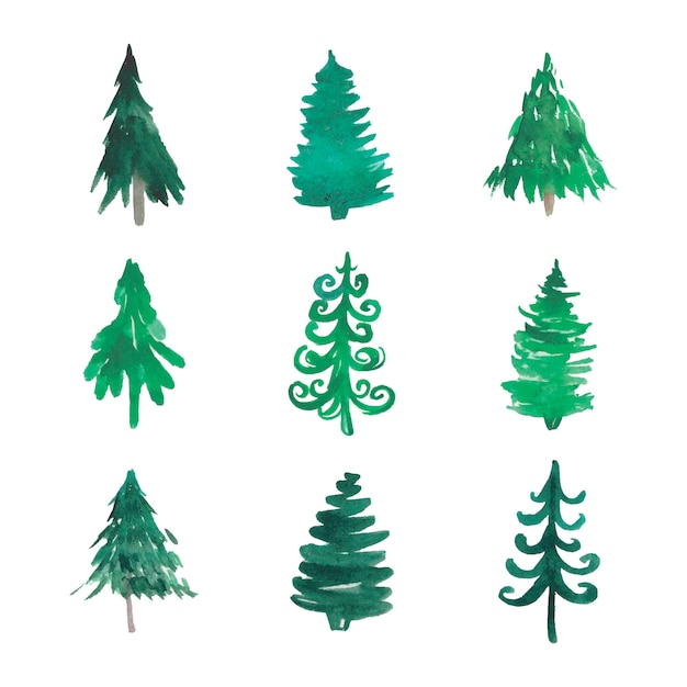 Acuarela árbol de navidad árboles aislados ilustración vectorial