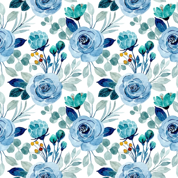 Vector acuarela azul flor de patrones sin fisuras