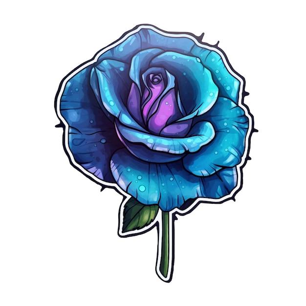 Vector acuarela azul flor de rosa aislada sobre fondo blanco dibujado a mano ilustración de flores de rosa
