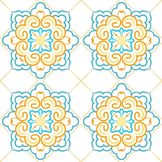 Acuarela azul índigo amarillo seamles patrón ornamento vintage marroquí como mosaico de fondos