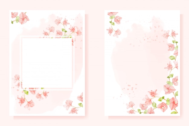 Acuarela buganvilla rosa sobre fondo rosa splash para la colección de plantillas de tarjetas de invitación de boda 5 x 7