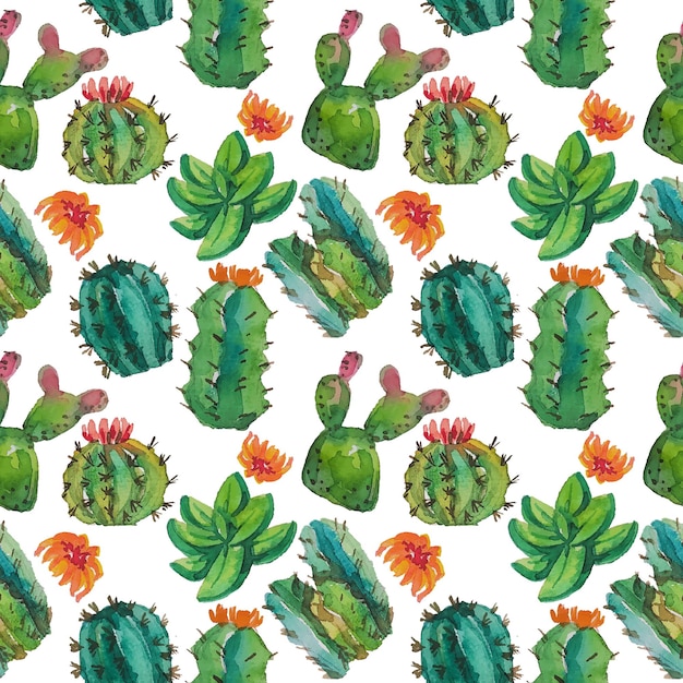 Acuarela cactus de patrones sin fisuras