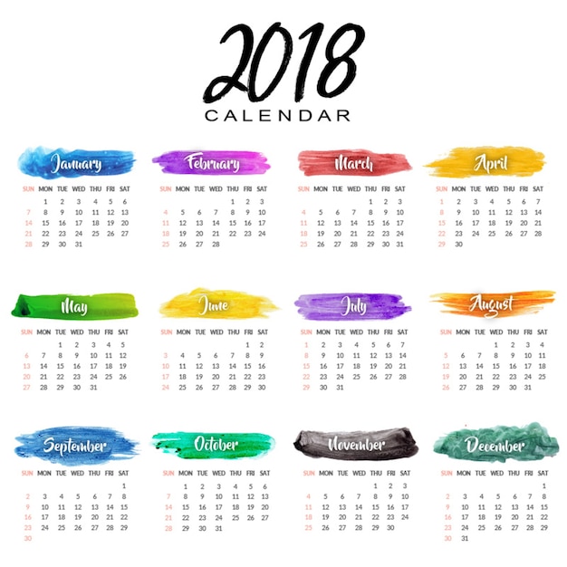 Acuarela calendario anual 2018