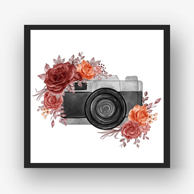 Vector acuarela de cámara con rosa otoño otoño