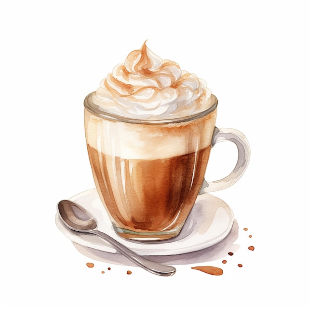 acuarela capuchino café latte café ilustración