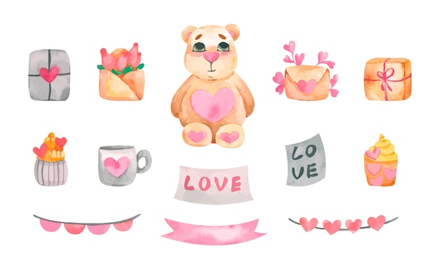 Acuarela clipart de día de San Valentín