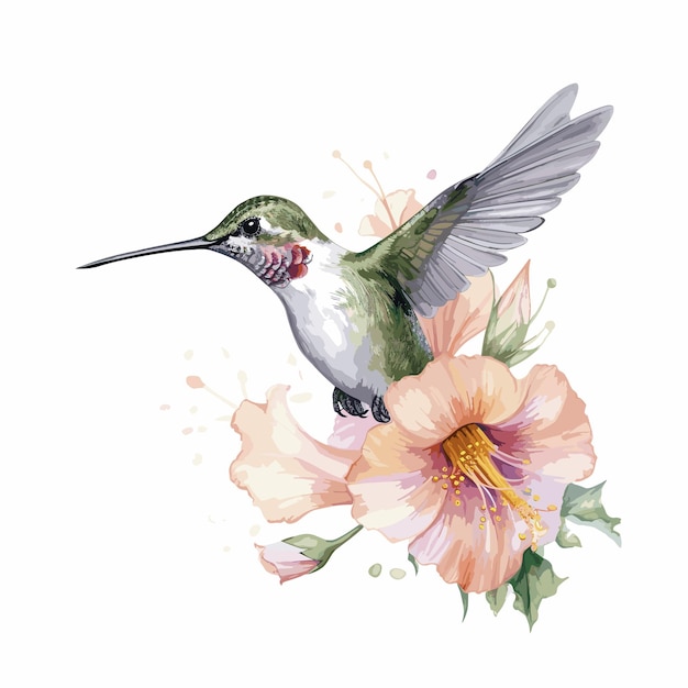 Vector acuarela colibrí y flor