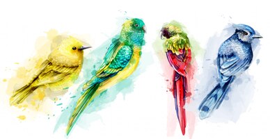 Vector acuarela de coloridas aves tropicales