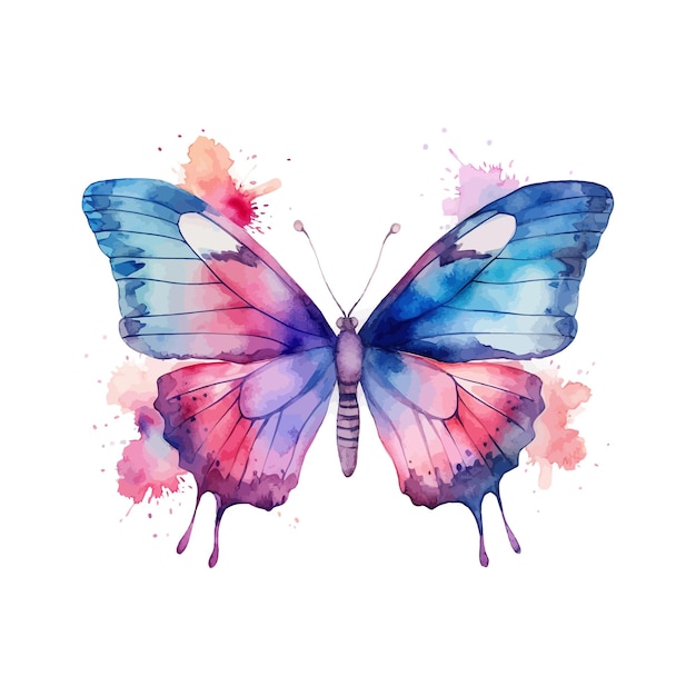 Acuarela coloridas mariposas aisladas sobre fondo blanco primavera ilustración