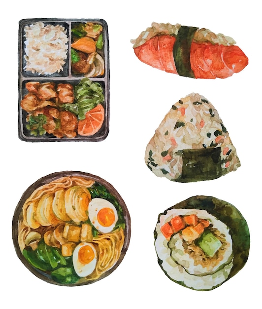 acuarela comida japonesa