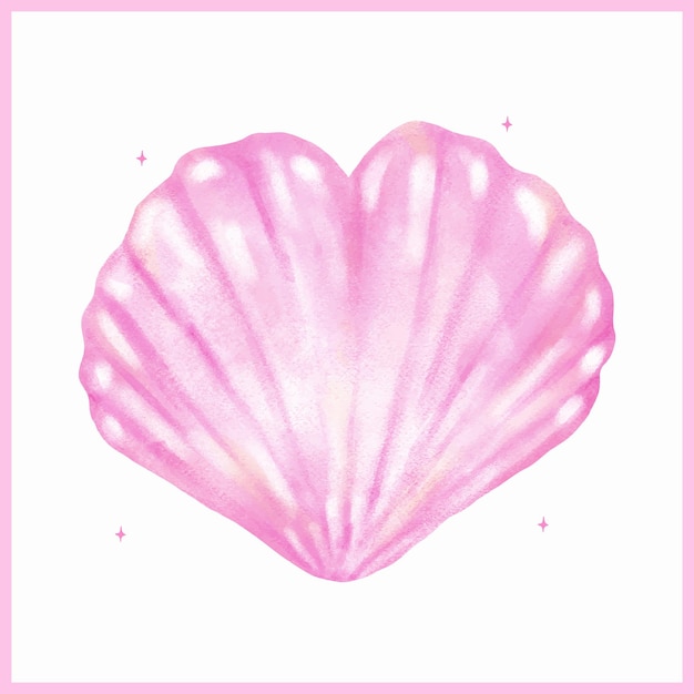 Acuarela de concha de mar de forma de corazón de color rosa pastel