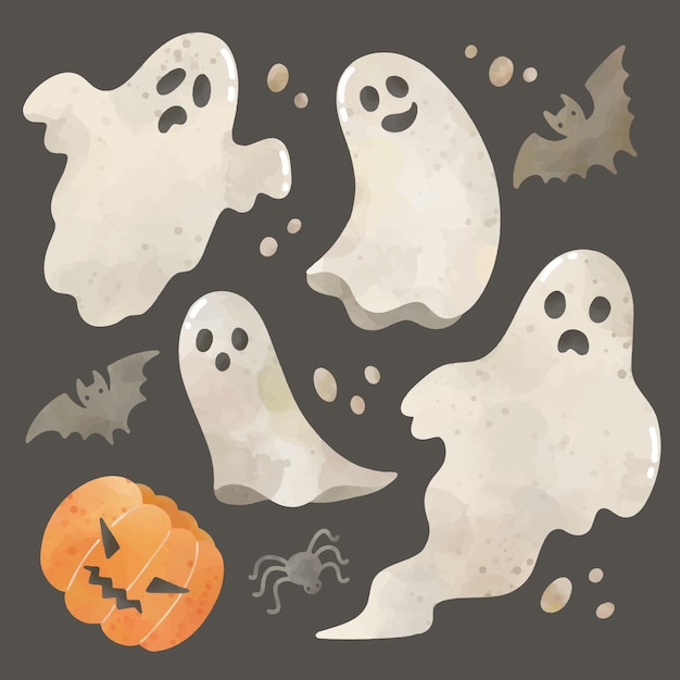 Vector acuarela conjunto de lindos fantasmas de halloween