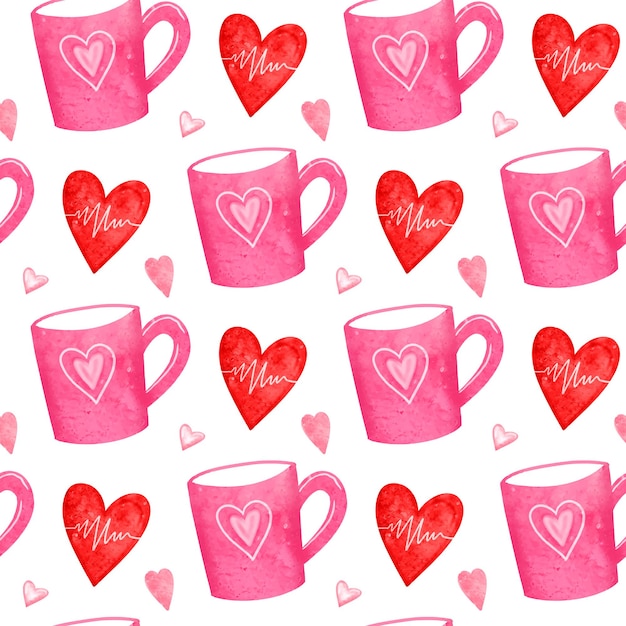 Acuarela corazones de patrones sin fisuras patrón de papel tapiz del día de San Valentín con corazones lindos