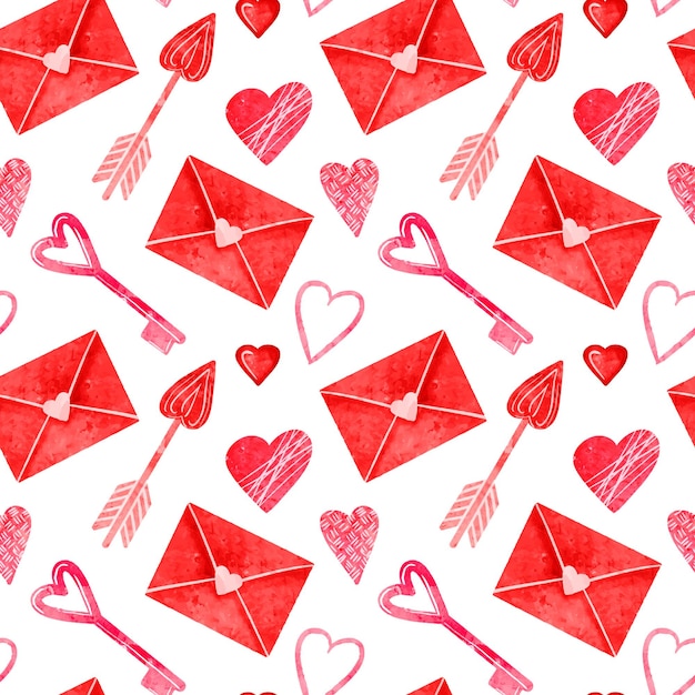 Acuarela corazones de patrones sin fisuras patrón de papel tapiz del día de San Valentín con corazones lindos