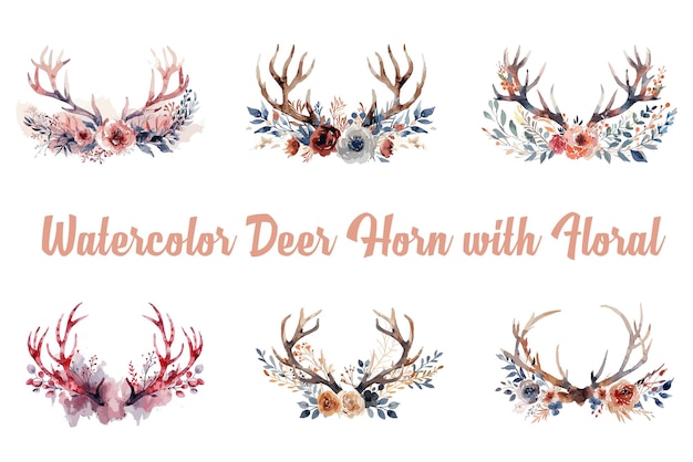 Acuarela de cuerno de ciervo Diseño floral Arte Vida silvestre Naturaleza Decoración Decoración Ilustración vectorial