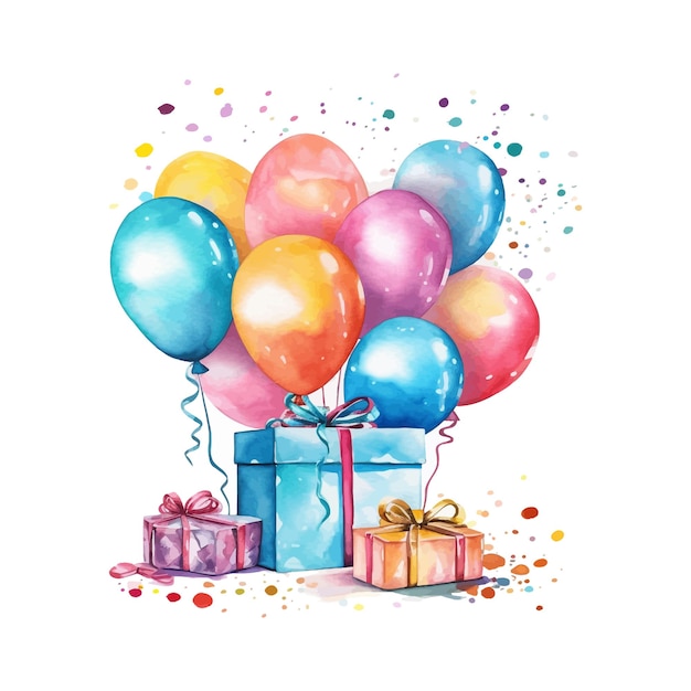 acuarela Cumpleaños ilustración clipart globos coloridos e ilustración de confeti