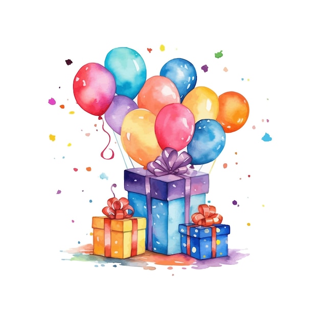 acuarela Cumpleaños ilustración clipart globos coloridos e ilustración de confeti