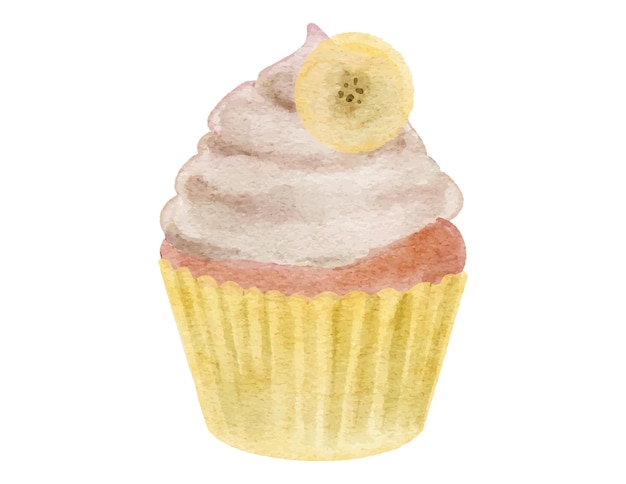 Acuarela de cupcake de plátano