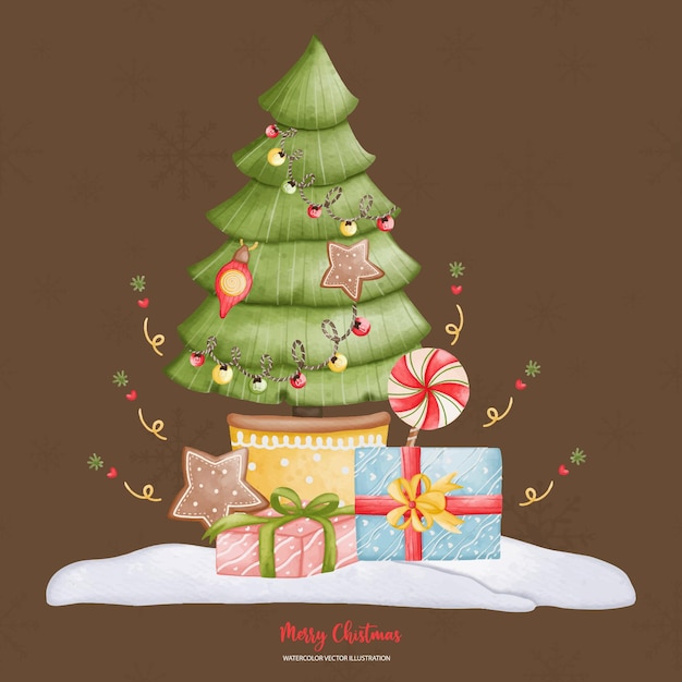 Acuarela decoración navideña con árbol de Navidad ilustración vectorial