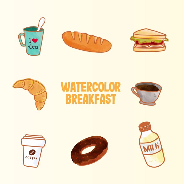 Acuarela Desayuno Doodle Ilustración Vector